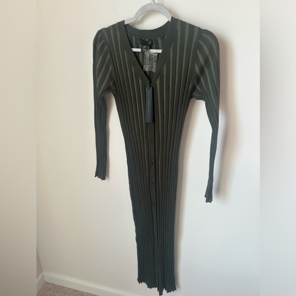 Green Long Sleeve Ribbed Midi Dress